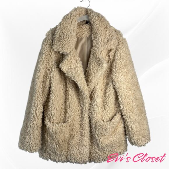 H&M Women's Jacket Sz L Faux FurTeddy Bear Off White Snap Button. - Picture 3 of 10